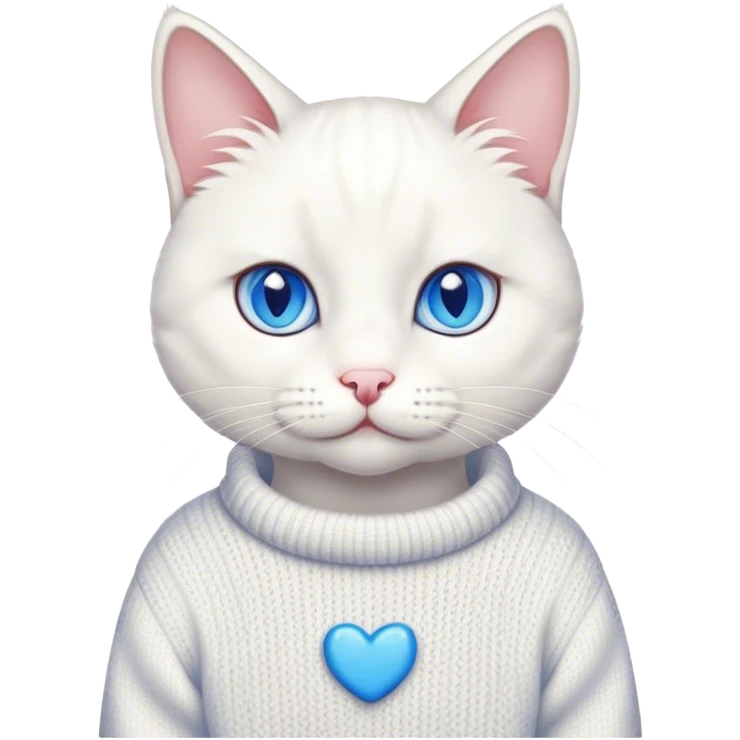 A white cat with blue eyes wearing a cute sweater  emoji