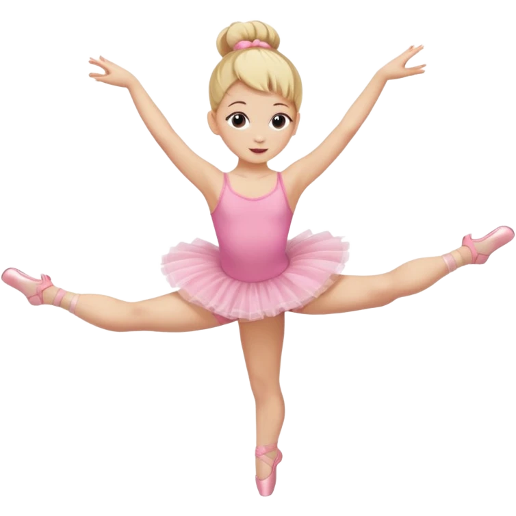 aestethic blonde girl doing ballet, with a pink tutu, bun, with a leg on the floor, and the other one in the air emoji