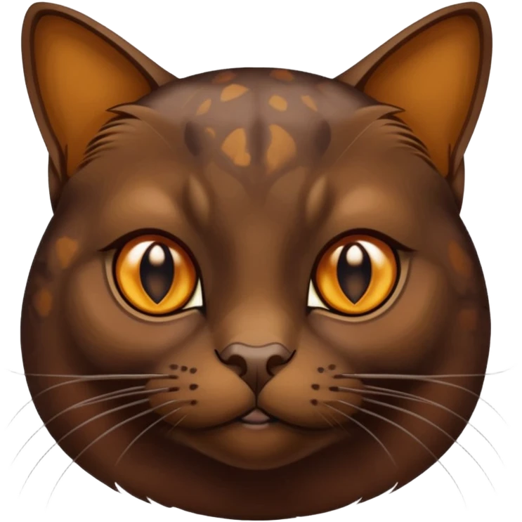 dark chocolate brown burmese cat with tortoise shell fur with small patchy areas  and amber eyes  emoji