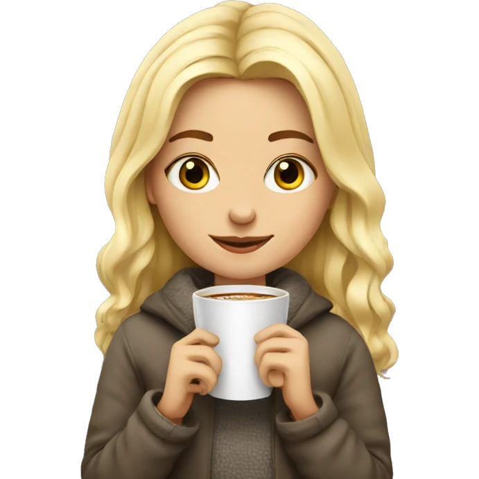 cozy girl blonde with coffe emoji