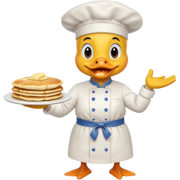 A chef duck wearing a tiny apron, flipping pancakes confidently. emoji