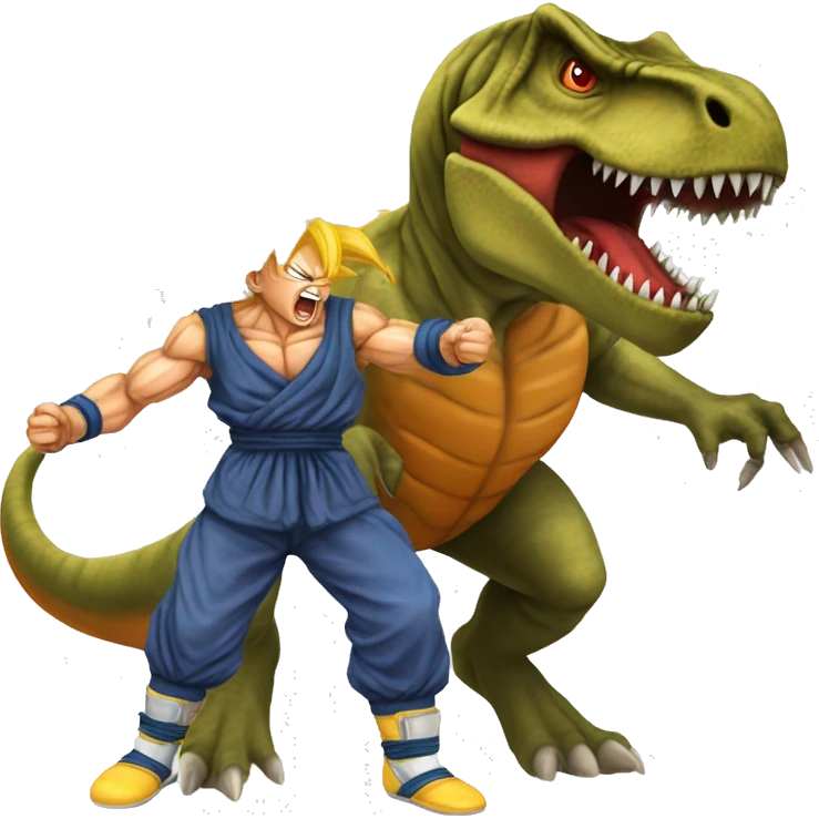 Super sayian Goku fighting a T. rex  emoji