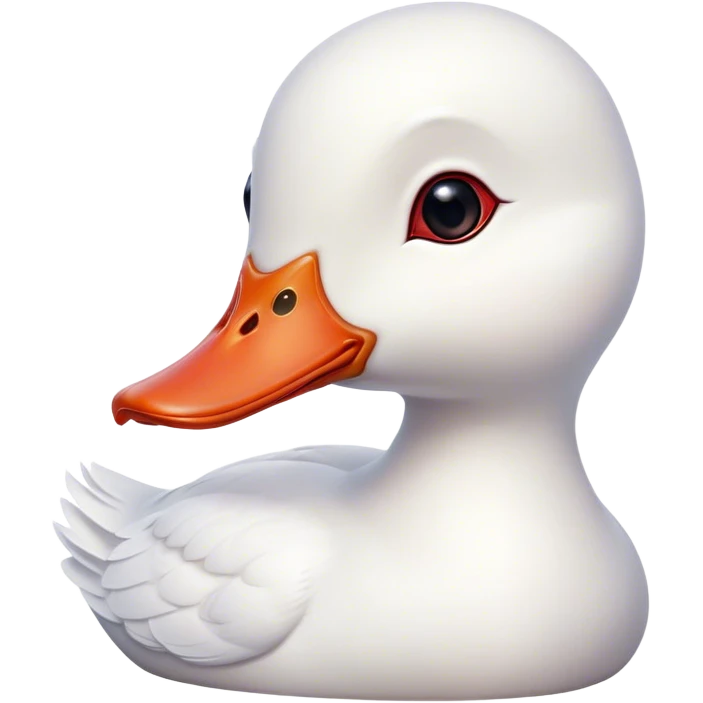 Cinematic Cute White Duck Portrait Emoji, Head tilted playfully and inquisitively, featuring a glossy, immaculate white plumage with a charming red bill, round, sparkling eyes filled with curiosity, Simplified yet irresistibly adorable features, highly detailed, glowing with a warm, friendly glow, high shine, affectionate and lively, stylized with a touch of whimsical charm, bright and endearing, soft glowing outline, capturing the essence of a mischievous yet loving duck, so playful it feels like it could waddle out of the screen and into your arms! emoji