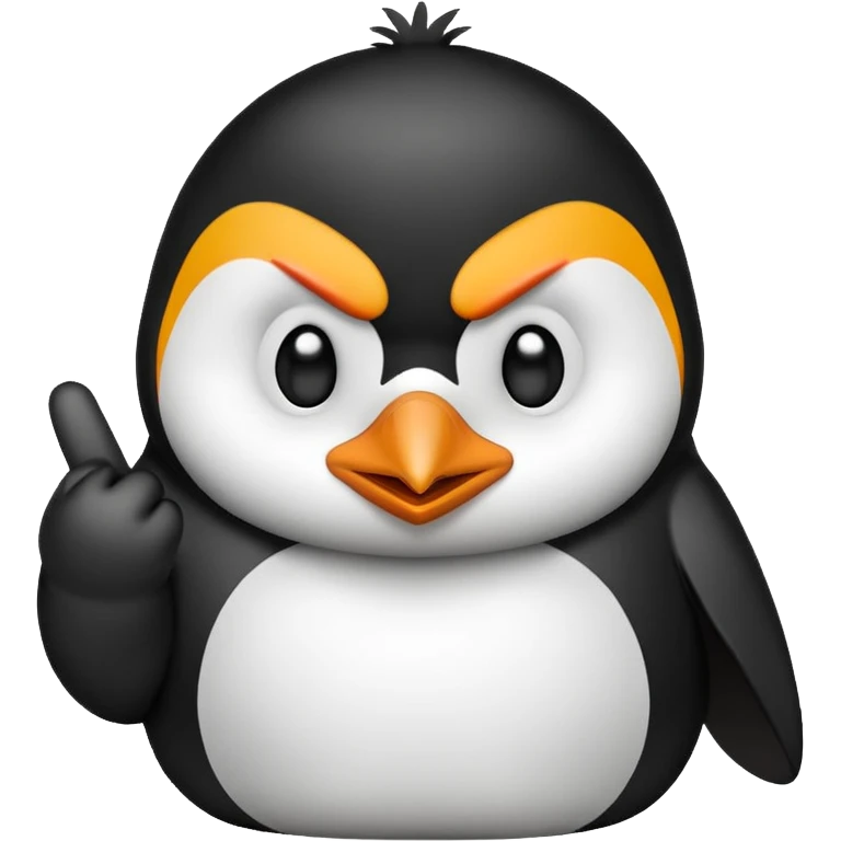 Penguin throwing up the middle finger with an angry look on his face emoji