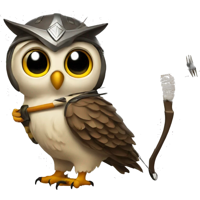 owl, wearing bow and arrows, helmet emoji