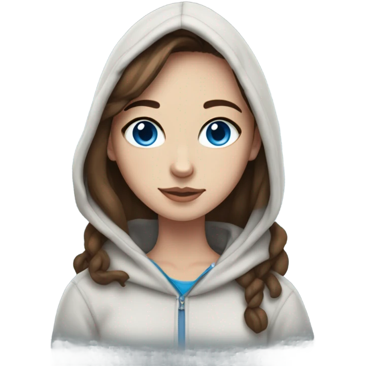 girl with brown hair and freckles, wearing a hoodie, holding a Siamese cat that is white and gray and has blue eyes emoji