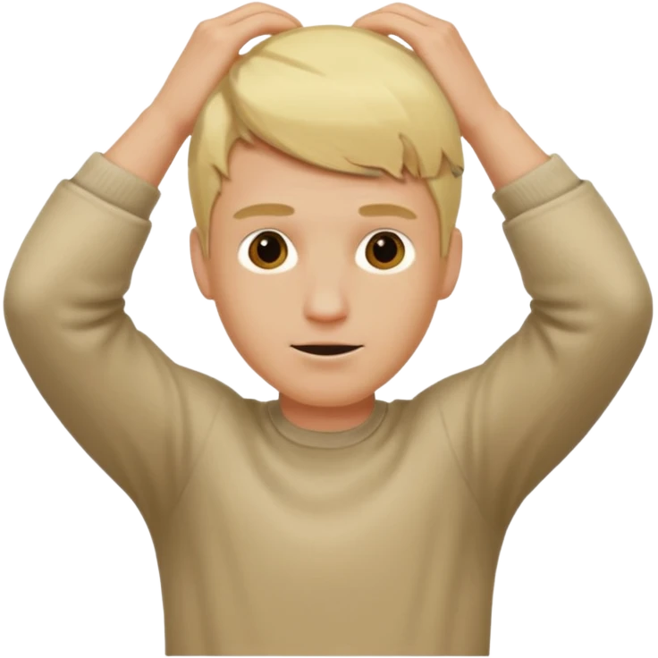 Blonde man with his face covered with two arms going through down left to up right emoji