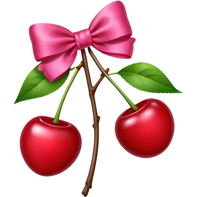 two cherrys with a pink bow on the stem emoji