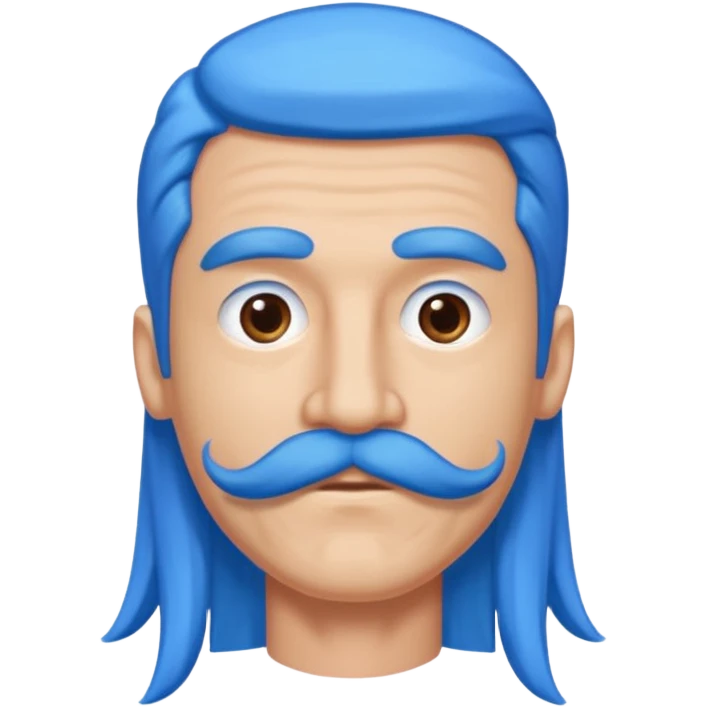 man with very long straight blue hair pink big mustache  emoji