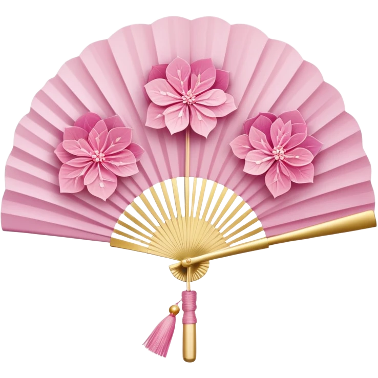 Japanese style pink hydrangea (ajisai) flower arranged like traditional uchiwa fan design, with gold accents, rinpa style pattern background, elegant composition emoji