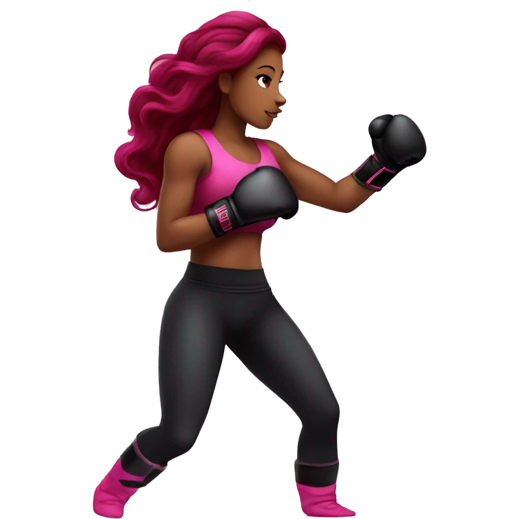 Beautiful tattooed  burgundy long haired woman boxing with pink gloves emoji