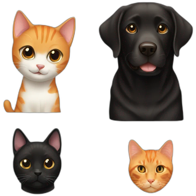 black labrador and orange cat emoji