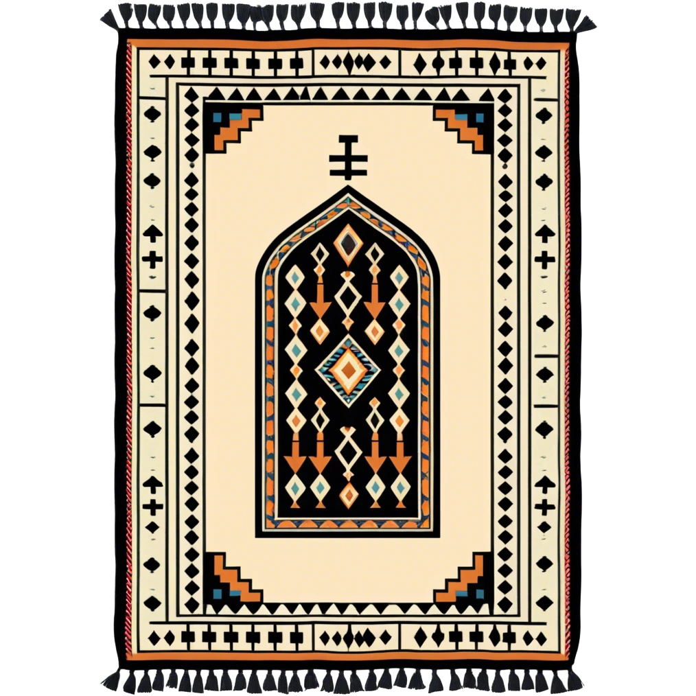 Islamic rectangular prayer rug with tassels on the sides  emoji