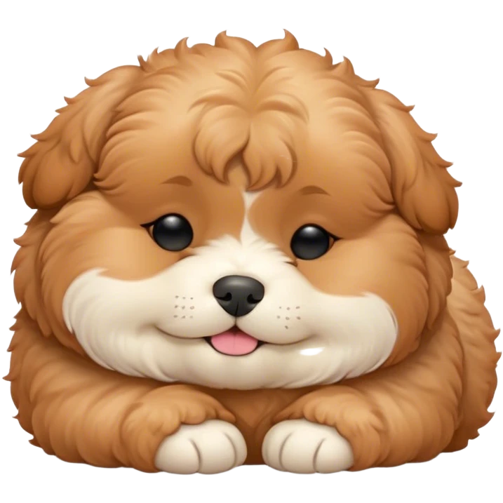 Cinematic Meme-Worthy Chubby Sleeping Cavoodle Portrait Emoji, Head resting peacefully with a contented smile, showcasing a delightfully chubby build and a luxuriously soft, curly apricot coat with gentle white accents, eyes shut in a serene nap, Simplified yet hilariously adorable features, highly detailed, glowing with a soft, drowsy light, high shine, relaxed and utterly lovable, stylized with an air of playful laziness, bright and heartwarming, soft glowing outline, capturing the essence of a comically sleepy Cavoodle, so meme-worthy it feels like it could instantly become the next viral sensation of adorable slumber! emoji