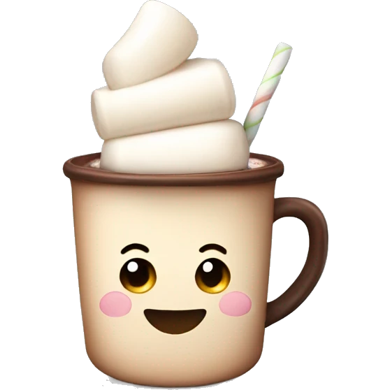 Smiling hot cocoa with one star shaped marshmallow, cartoon style emoji