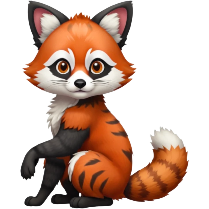 Silver-Fox-red-panda-serval-hybrid-fusion-animal-creature, full body  emoji