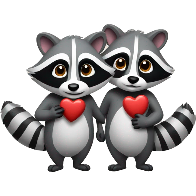 Two raccoons holding a heart emoji