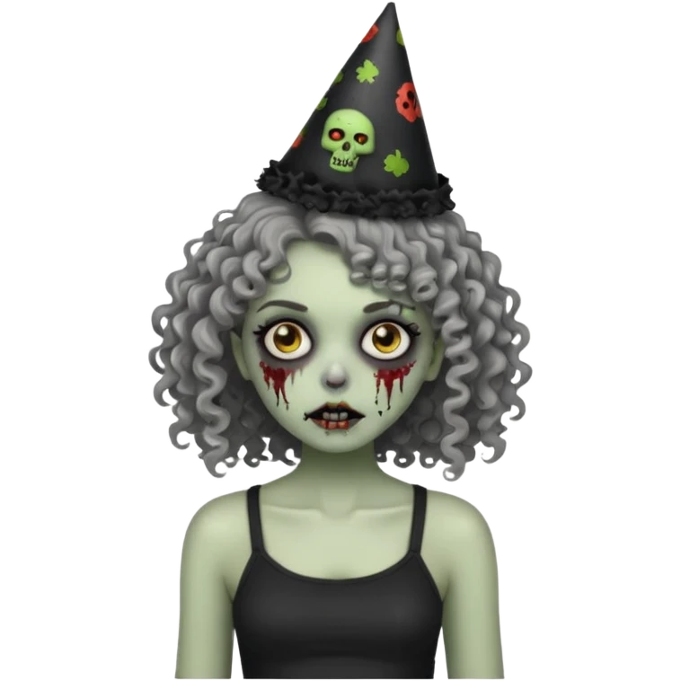 Black side party curly head girl zombie pale skin black crop top  emoji