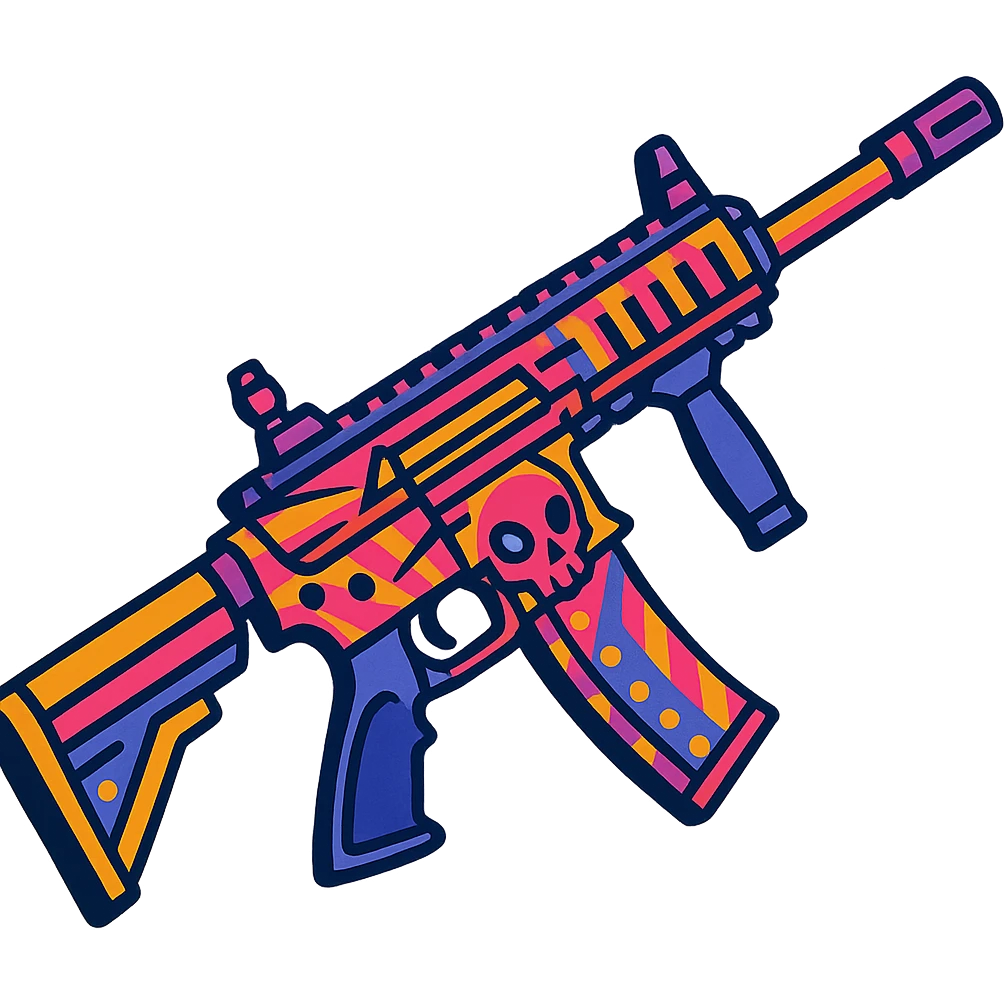 M416 Maskara skin, stylized, bold colors, cartoon illustration emoji