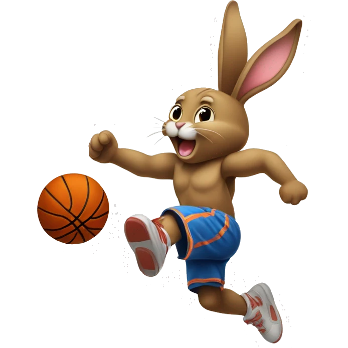 Bunny slam dunking basketball emoji