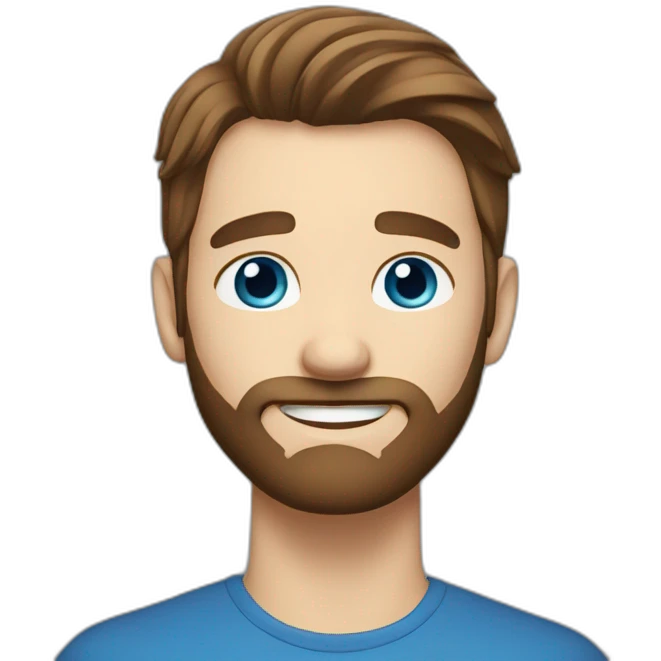 handsome guy with straight long brown hair, blue eyes and a beard emoji