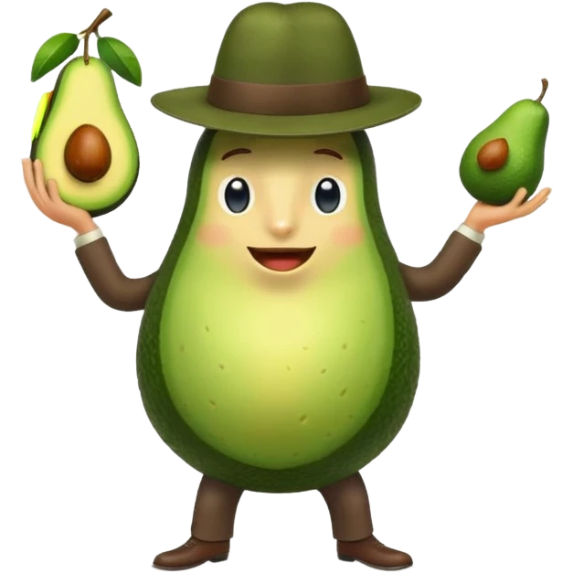 a male avocado wearring a fedora hat dancing with his misses avocado emoji