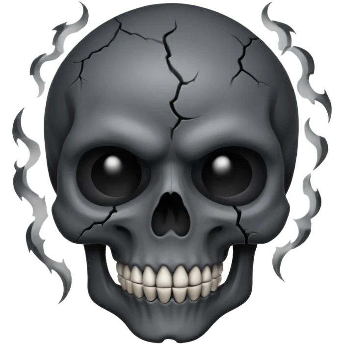 iOS style emoji, dark fantasy skull, cracks, black smoke from eyes, soft light, stylized emoji
