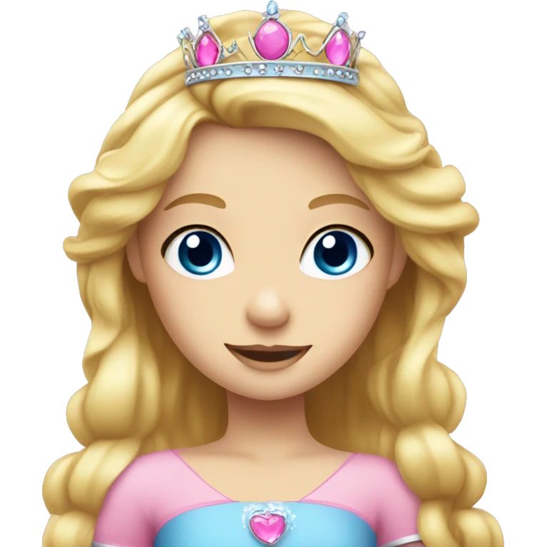 Little blonde princess with blue eyes with pink princess crown emoji