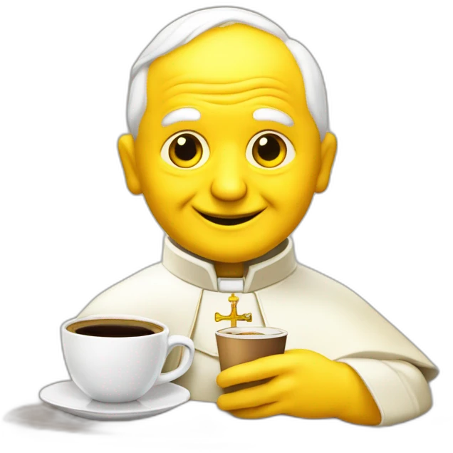 pope John Paul II with yellow face offering coffee emoji