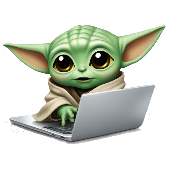 A cute Baby Yoda from Star Wars with a laptop emoji