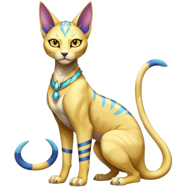 Modern furry anthro anthropomorphic futuristic shiny colorful Bastet-Sphynx-Lombax-Zeraora-Renamon-fusion (full body) emoji