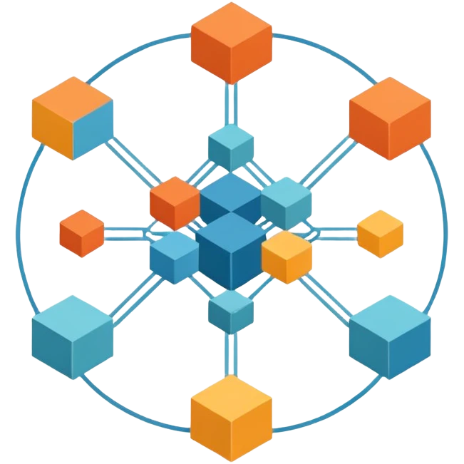 network in a circle form with boxes at intersection points emoji