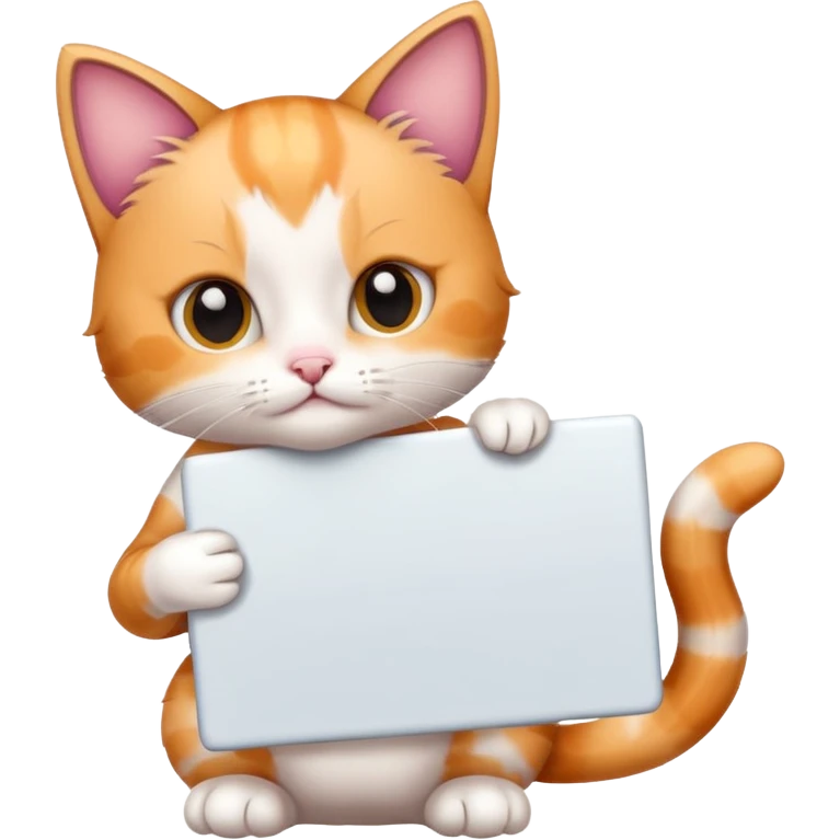 Calico kitten holding a large blank sign emoji