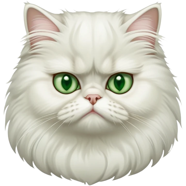 White grumpy persian cat with green eyes emoji