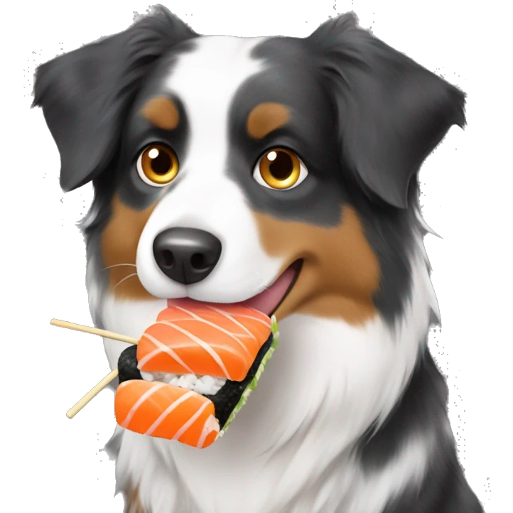 Australian shepherd eating sushi emoji