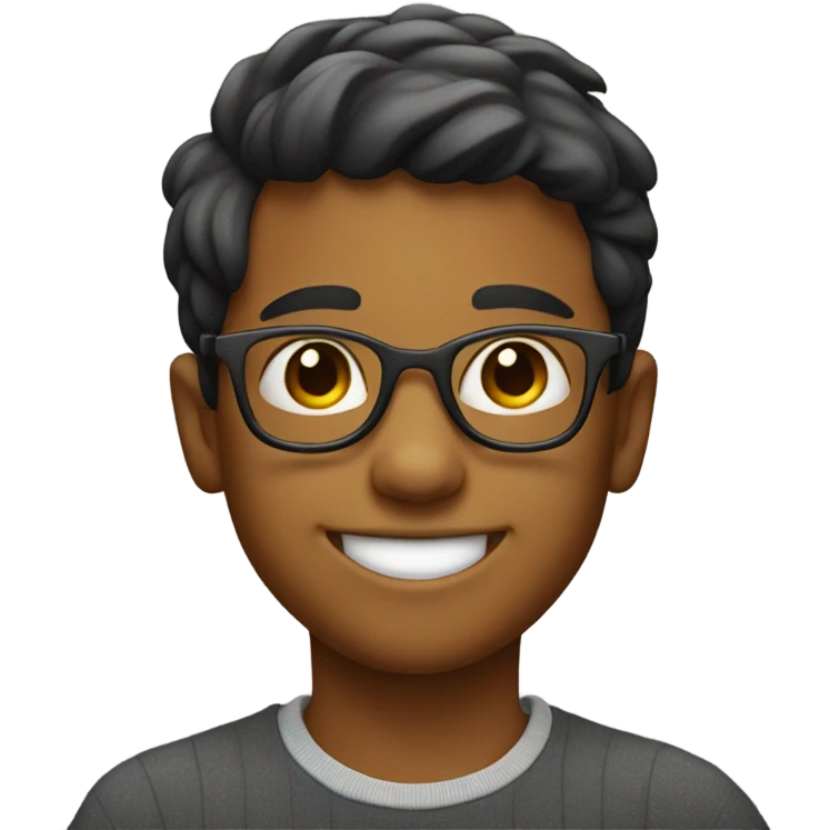 smiling boy with glasses indoors with moustache emoji
