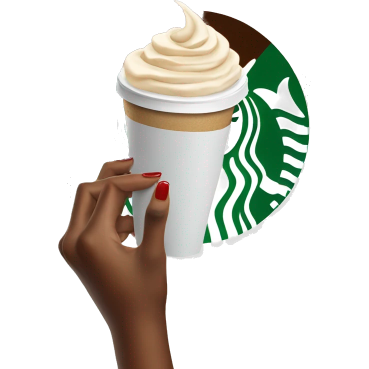 hand with red nails holding a starbucks coffee  emoji