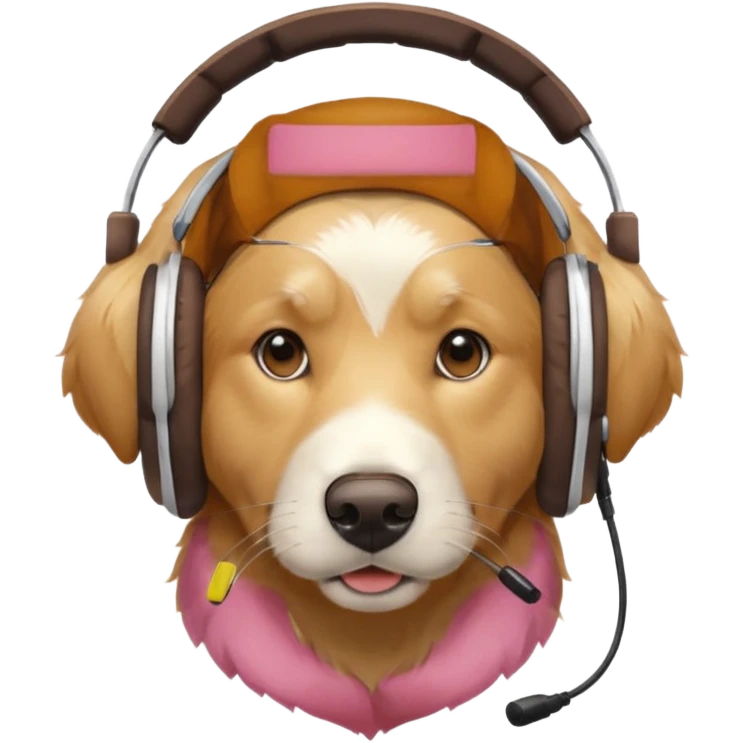 golden retriever face wearing a headset, minimal details emoji