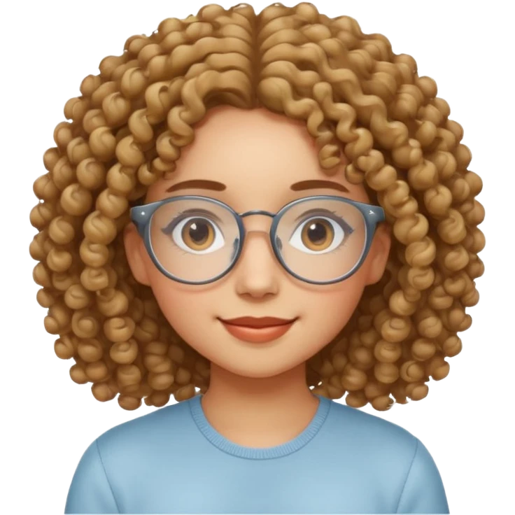 Curly-haired girl with clear glasses, a gentle smile, and a calm energy. emoji