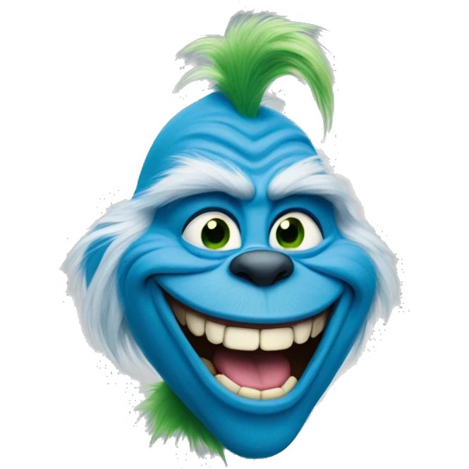 A blue coloured grinch that is grinning emoji