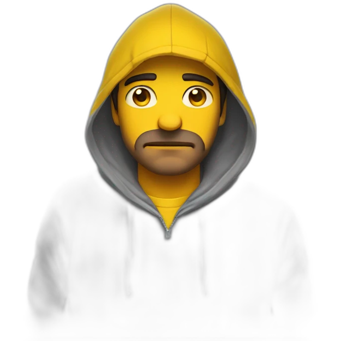 Armenian men with yellow hoodie with unhappy face expressinon and broken heart emoji