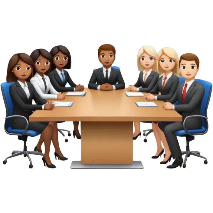 a group of coworkers in meeting room in long rectangular table emoji