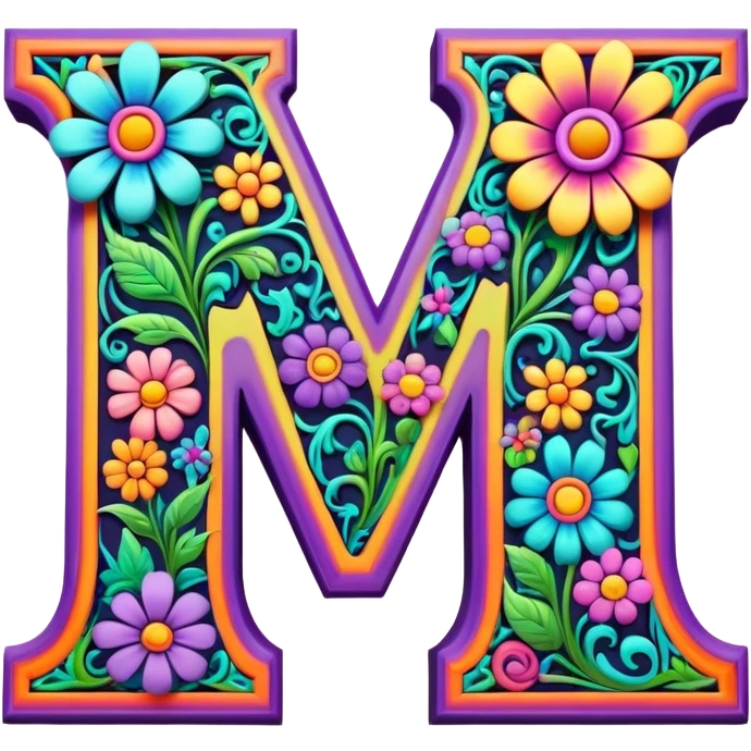 3D, gothic style psychedelic colored Letter Y with hippie style flower border emoji