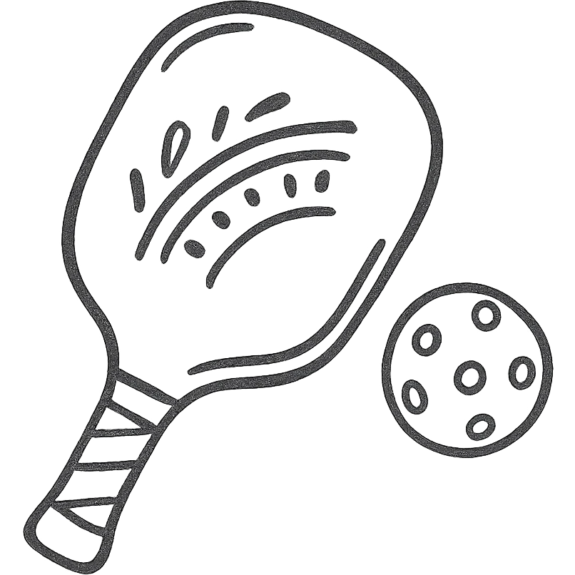 pickleball paddle and ball with a hand-drawn outline, subtle Mediterranean details emoji