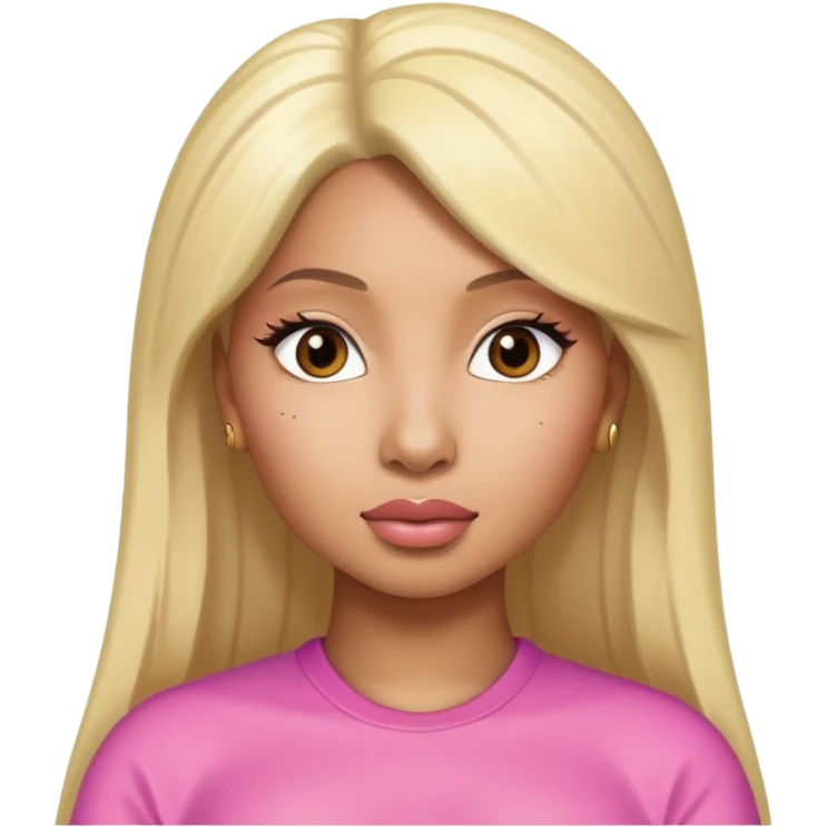 Create an iOS-style emoji of nicki minaj. Neutral facial expression, no emotion. Front-facing head only, clean Apple emoji aesthetic, smooth shading, simple shapes, no text, no accessories, plain background. emoji