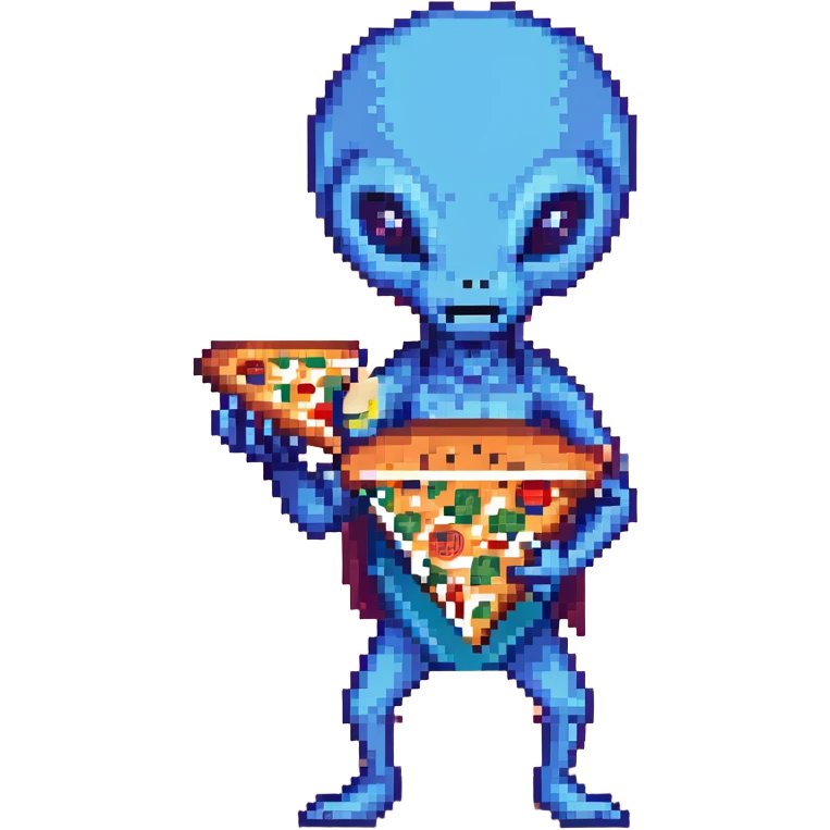 A blue alien eating pizza emoji