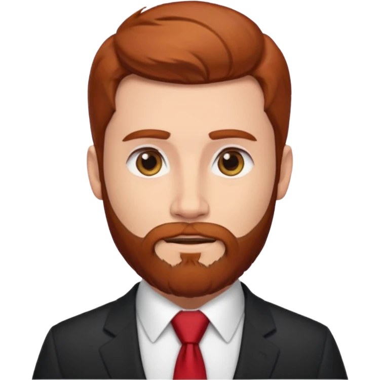 ["Fair-skinned man with reddish-brown hair and a full beard, wearing a suit and red tie."] emoji