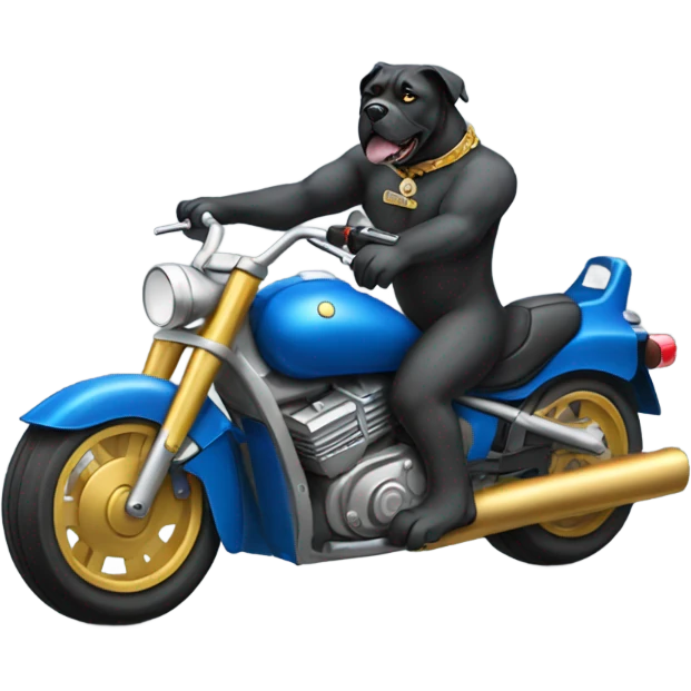 A blue and gold Cane Corso riding a motorcycle. emoji