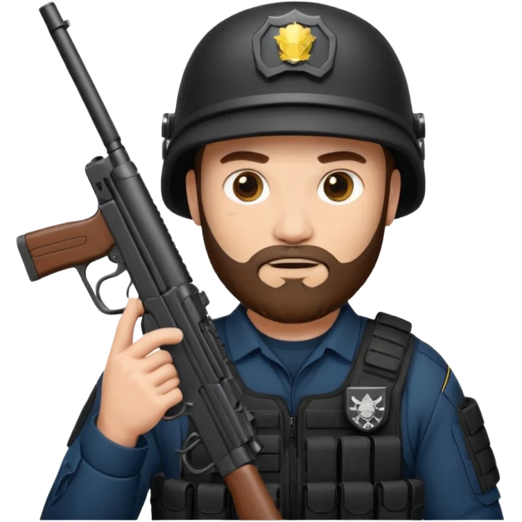 SWAT member with white skin and brown beard and gun emoji