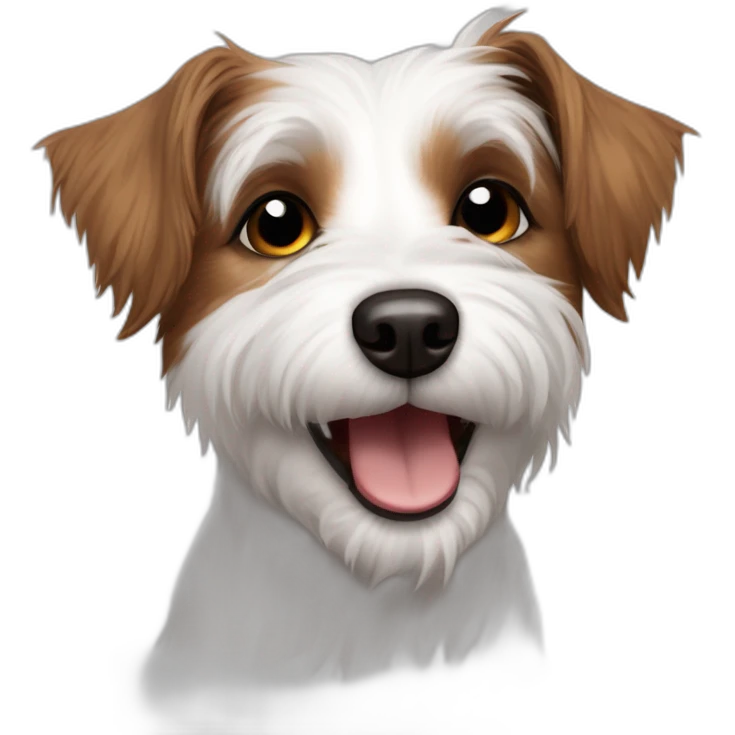 happy scruffy jack russel maltese dog with brown ears white face emoji